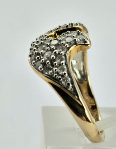 1284: Vintage: 9ct Gold Diamonds Dramatic Pave Set Cocktail Ring- sparkling beauty