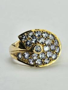 1313: Vintage: Statement 9ct Gold Violet Blue Iolites Cocktail Ring- extraordinary