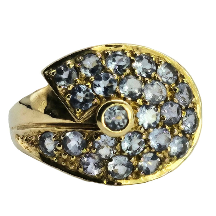 1313: Vintage: Statement 9ct Gold Violet Blue Iolites Cocktail Ring- extraordinary