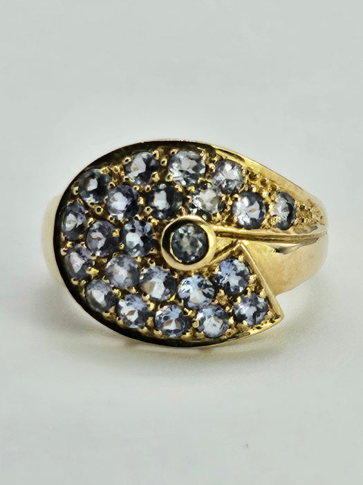 1313: Vintage: Statement 9ct Gold Violet Blue Iolites Cocktail Ring- extraordinary