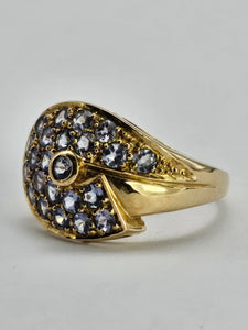 1313: Vintage: Statement 9ct Gold Violet Blue Iolites Cocktail Ring- extraordinary