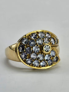 1313: Vintage: Statement 9ct Gold Violet Blue Iolites Cocktail Ring- extraordinary