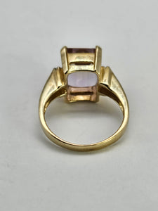 1329: Vintage: 9ct Gold Emerald Cut Ametrine Diamonds Cocktail Ring