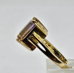 1329: Vintage: 9ct Gold Emerald Cut Ametrine Diamonds Cocktail Ring