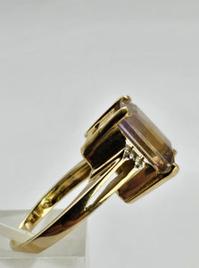 1329: Vintage: 9ct Gold Emerald Cut Ametrine Diamonds Cocktail Ring