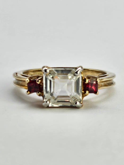 Vintage: 9ct Gold Glacier White Zircon & Tequila Sapphire Dress Ring