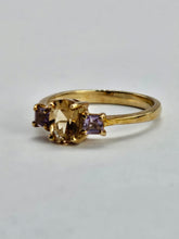 Load image into Gallery viewer, 1246: Vintage 9ct Gold Citrine &amp; Amethyst 3-Stone Straight Ring
