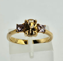 Load image into Gallery viewer, 1246: Vintage 9ct Gold Citrine &amp; Amethyst 3-Stone Straight Ring
