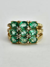 Load image into Gallery viewer, 1253: Vintage 9ct Gold Emeralds Diamonds Tiered Statement Ring- fabulous
