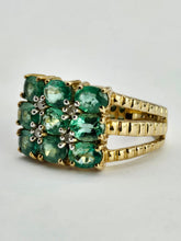 Load image into Gallery viewer, 1253: Vintage 9ct Gold Emeralds Diamonds Tiered Statement Ring- fabulous
