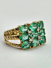 Load image into Gallery viewer, 1253: Vintage 9ct Gold Emeralds Diamonds Tiered Statement Ring- fabulous
