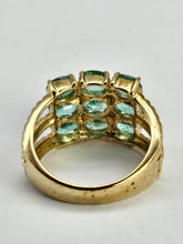 Load image into Gallery viewer, 1253: Vintage 9ct Gold Emeralds Diamonds Tiered Statement Ring- fabulous

