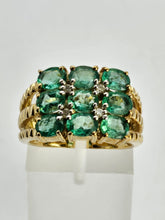 Load image into Gallery viewer, 1253: Vintage 9ct Gold Emeralds Diamonds Tiered Statement Ring- fabulous
