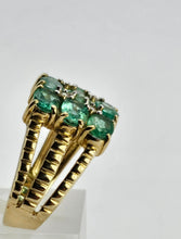 Load image into Gallery viewer, 1253: Vintage 9ct Gold Emeralds Diamonds Tiered Statement Ring- fabulous
