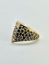 Load image into Gallery viewer, 1298::Vintage: Dramatic 9ct Gold 38 Black 7 White Diamonds Statement Ring- enchanting design
