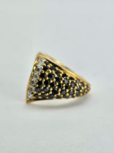Load image into Gallery viewer, 1298::Vintage: Dramatic 9ct Gold 38 Black 7 White Diamonds Statement Ring- enchanting design

