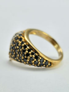 1298::Vintage: Dramatic 9ct Gold 38 Black 7 White Diamonds Statement Ring- enchanting design