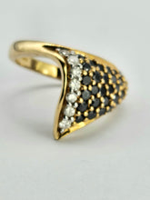 Load image into Gallery viewer, 1298::Vintage: Dramatic 9ct Gold 38 Black 7 White Diamonds Statement Ring- enchanting design
