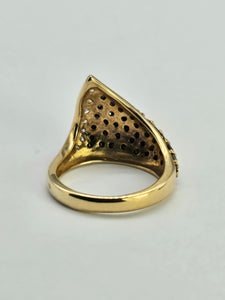 1298::Vintage: Dramatic 9ct Gold 38 Black 7 White Diamonds Statement Ring- enchanting design