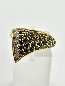 1298::Vintage: Dramatic 9ct Gold 38 Black 7 White Diamonds Statement Ring- enchanting design