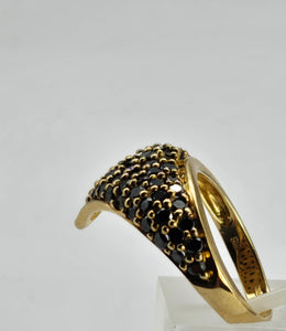 1298::Vintage: Dramatic 9ct Gold 38 Black 7 White Diamonds Statement Ring- enchanting design