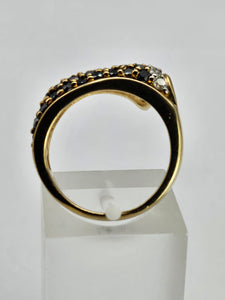 1298::Vintage: Dramatic 9ct Gold 38 Black 7 White Diamonds Statement Ring- enchanting design
