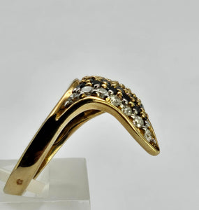 1298::Vintage: Dramatic 9ct Gold 38 Black 7 White Diamonds Statement Ring- enchanting design