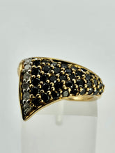Load image into Gallery viewer, 1298::Vintage: Dramatic 9ct Gold 38 Black 7 White Diamonds Statement Ring- enchanting design
