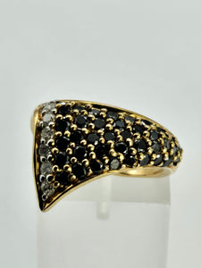 1298::Vintage: Dramatic 9ct Gold 38 Black 7 White Diamonds Statement Ring- enchanting design