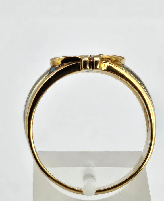 6305 Vintage: 18ct Mixed Gold Emerald Diamonds Target Ring- total statement piece unisex