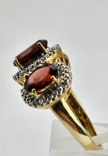 Load image into Gallery viewer, 1317: Vintage: 9ct Gold Garnets Diamonds Trilogy Ring- Statement piece
