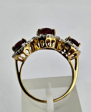 Load image into Gallery viewer, 1317: Vintage: 9ct Gold Garnets Diamonds Trilogy Ring- Statement piece
