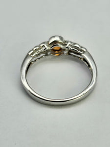 1321: Vintage: 9ct White Gold Orange Citrine&nbsp; Openwork Shank Ring- delightful