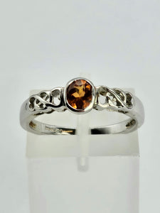 1321: Vintage: 9ct White Gold Orange Citrine&nbsp; Openwork Shank Ring- delightful