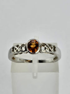 1321: Vintage: 9ct White Gold Orange Citrine&nbsp; Openwork Shank Ring- delightful