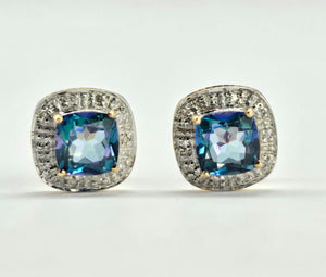 0982: Vintage: 9ct Gold Mystic Topaz 16 Diamonds Stud Earrings