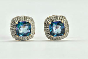 0982: Vintage: 9ct Gold Mystic Topaz 16 Diamonds Stud Earrings