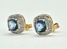Cargar imagen en el visor de la galería, 0982: Vintage: 9ct Gold Mystic Topaz 16 Diamonds Stud Earrings
