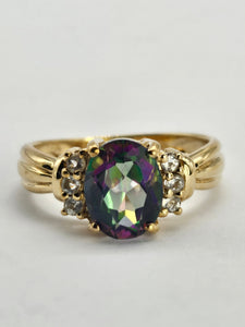 1302: Vintage: 9ct Gold Caribbean & Glacier Topaz Cocktail Ring-Lush