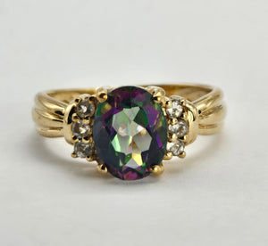 1302: Vintage: 9ct Gold Caribbean & Glacier Topaz Cocktail Ring-Lush