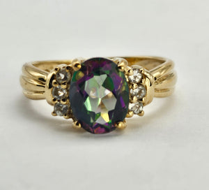 1302: Vintage: 9ct Gold Caribbean & Glacier Topaz Cocktail Ring-Lush