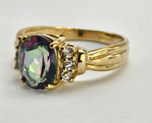 1302: Vintage: 9ct Gold Caribbean & Glacier Topaz Cocktail Ring-Lush