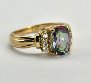 1302: Vintage: 9ct Gold Caribbean & Glacier Topaz Cocktail Ring-Lush