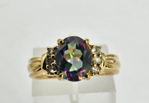 1302: Vintage: 9ct Gold Caribbean & Glacier Topaz Cocktail Ring-Lush