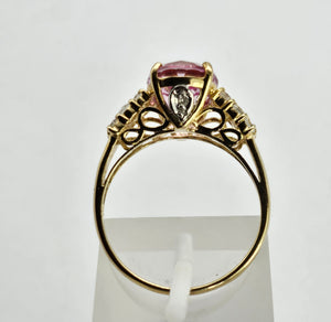 1330: Vintage: 9ct Gold Pink Topaz, Glacier Topaz, Diamonds Ring- Barbie beauty,