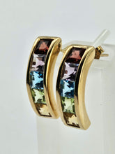 Load image into Gallery viewer, 0969: Vintage: 9ct Gold Princess Cut Multi-Gem Stud Earrings-

