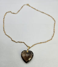 Load image into Gallery viewer, 0981 : Vintage large  heart cut cognac quartz pendant and chain- statement piece
