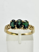 Load image into Gallery viewer, 1322: Vintage: Rare 9ct Gold Green Garnet Trilogy Ring lovely cut and colours
