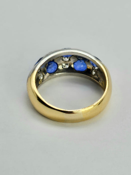 6094 Vintage: 18ct Mixed Gold "Bombe" Statement Blue Sapphires Diamonds "bombe" Ring