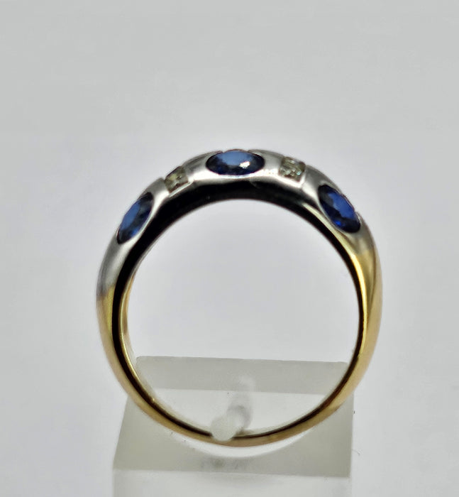 6094 Vintage: 18ct Mixed Gold "Bombe" Statement Blue Sapphires Diamonds "bombe" Ring